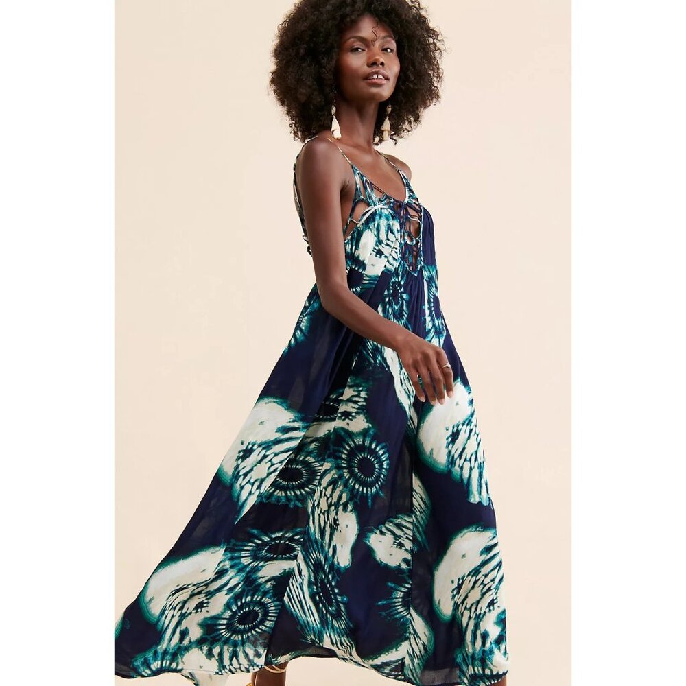 Anthropologie Drama Beach Dress Tie-Dye Maxi Size 1X Viscose Spaghetti Straps